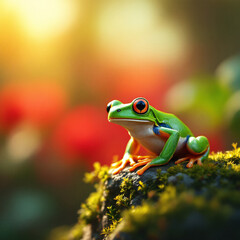There is a frog that is sitting on a branch with a blurry background generative ai