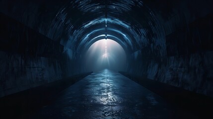 Dark Tunnel with Glowing Light Illuminated, 3D Rendering