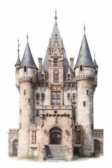 Obraz premium Architecture photo of german castle building tower white background.