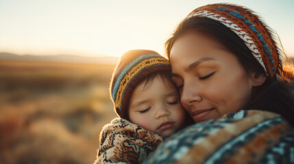A woman is holding a baby in her arms