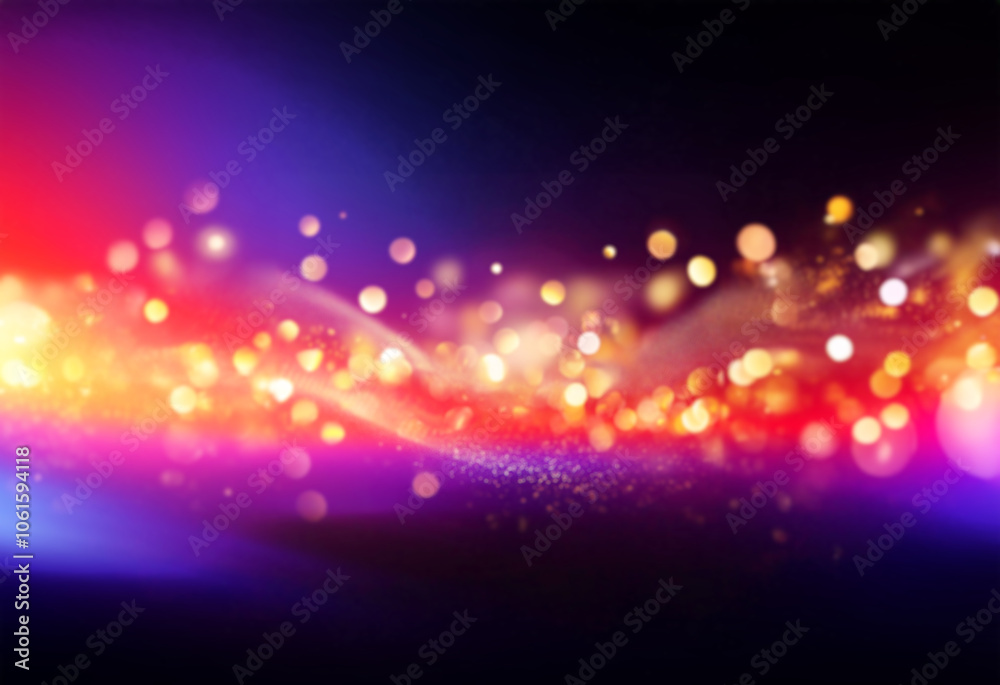 Poster a black background with a wave of gold glitter and bokeh lights.