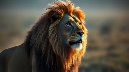 Fototapeta premium The King of the Jungle at Sunset.