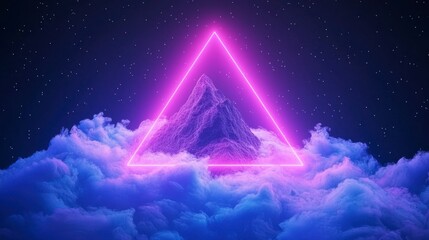 Neon Triangle Over Ethereal Cloud and Mountain Scene