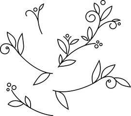 bouquet of stylized flowers, vector black and white drawing