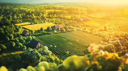 A vibrant visual of a sustainable farm using organic methods to combat climate change.