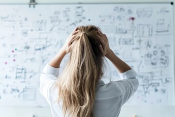 Woman in Front of Whiteboard with Drawings and Notes