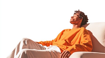 Relaxed Non-Binary Individual on Couch in Natural Light