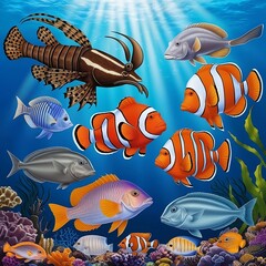 Naklejka premium Good for coloring books, wallpaper, and art for the aquarium, Fish art