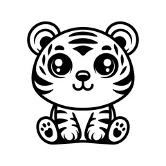 fun cute cartoon of baby tiger logo drawing coloring line art style sketch classic vintage design illustration