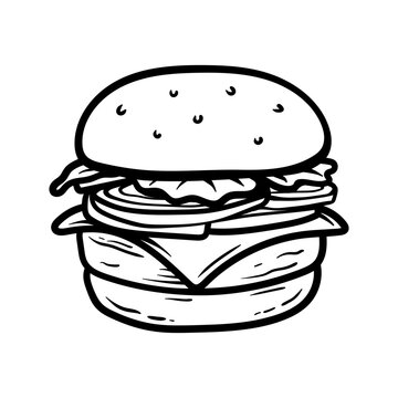 recommend clip art: big cheese hamburger logo drawing coloring line art style sketch classic vintage design illustration