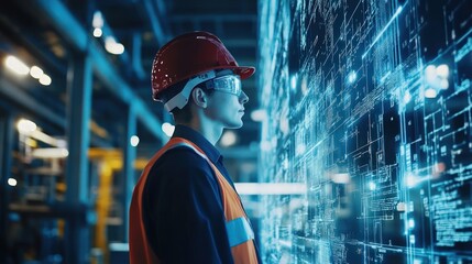 Smart industry 4.0 technology, engineer optimizing energy and productivity
