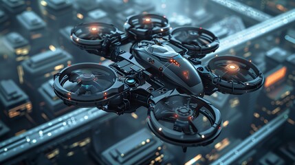 Fototapeta premium Drone with Futuristic Digital Structure, 3D Rendering
