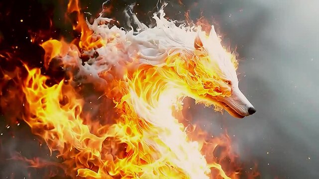 a white horse  on  fire