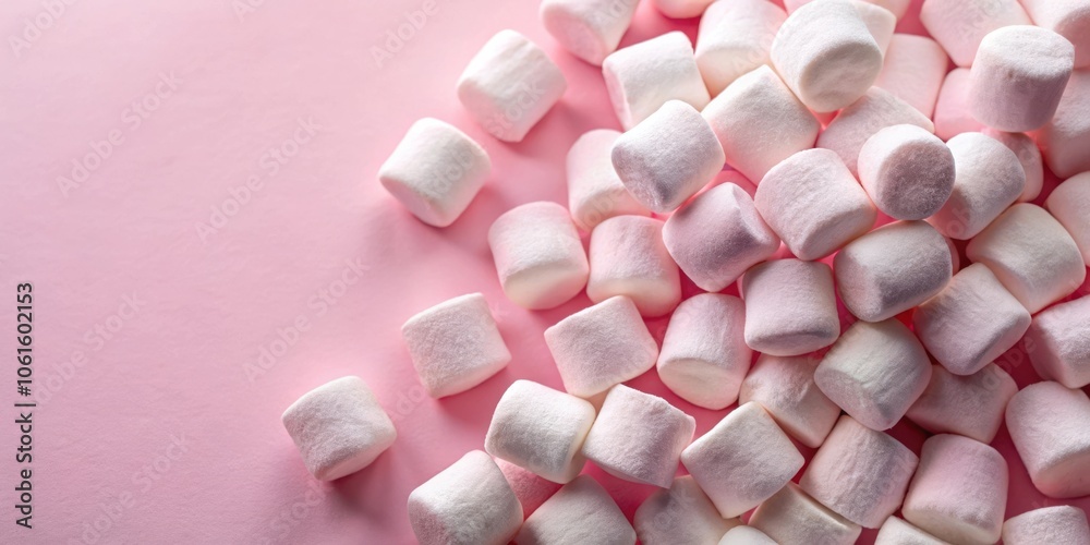 Poster A cluster of soft, pillowy marshmallows against a soft pink backdrop, creating a whimsical scene.
