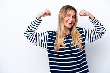 Young Uruguayan woman isolated on white background doing strong gesture