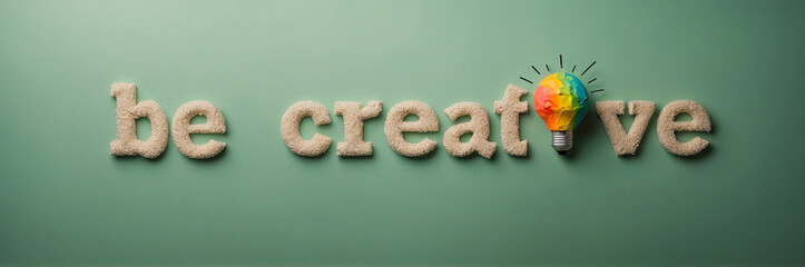 Be Creative Concept with Colorful Lightbulb on Green Background
