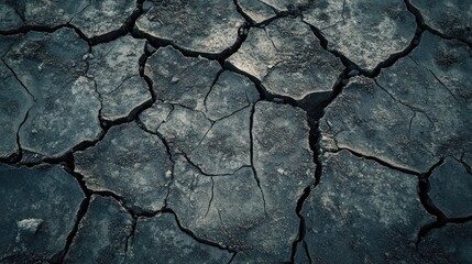 Obraz premium Cracked earth surface depicting drought or soil degradation.