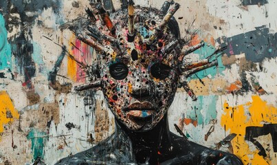 Fototapeta premium Abstract portrait with colorful paint splatter.