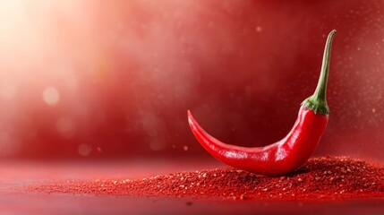 Single red chili pepper on red, a vibrant exploration of texture, color, and culinary delight