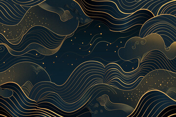 Vector art deco wavy luxury pattern, wave line japanese style background. Organic dynamic pattern, texture for print, wall art, packaging design


