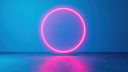 Fototapeta premium Neon circle glowing on a blue background