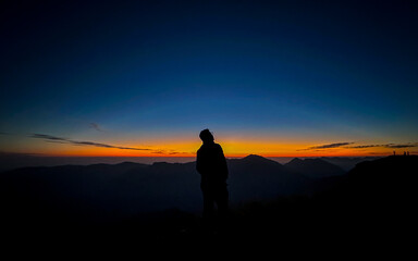 silhouette of a person in the sunset in Nepal.