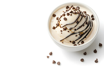 White Ice cream sundae in a bowl, isolated on white background