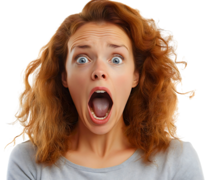 Startled woman open mouth afraid, shocked scared isolated frightened, fearful terrified panic reaction unexpected, anxious girl amazed, emotional shocked horrified