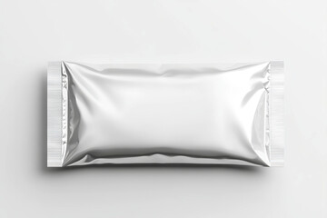 White blank plastic foil Pouch for food or candy packaging mockup on a white background, top view