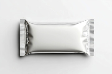 White blank plastic foil Pouch for food or candy packaging mockup on a white background, top view