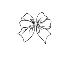 Beautiful festive bow with ribbons - line art illustration