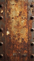 Fototapeta premium A weathered metal surface with rust and rivets, suggesting age and industrial use.