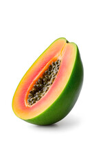 Freshly cut papaya in halves top view isolated on white background