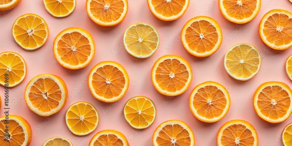 Poster citrus fruit pattern a vibrant arrangement of sliced oranges and lemons on a pink background