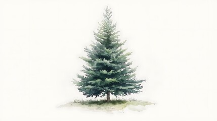 A watercolor illustration of a pine tree set against a light background.
