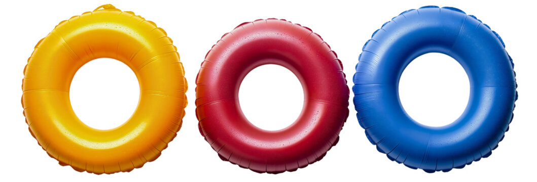 Playful float tube swimming, refreshing pool ring top view, buoyant isolated inflatable rubber circle, leisure summer fun, relaxing holiday aquatic