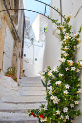 Vintage street of downtown in white city Ostuni, Italy