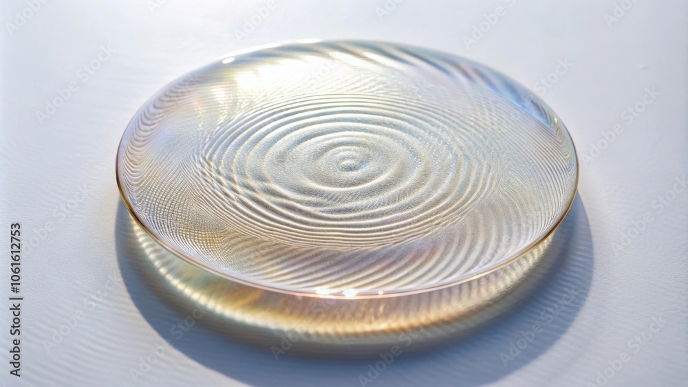 Poster A Circular Glass Plate with a Rippling Pattern Casts an Intricate Shadow on a White Surface