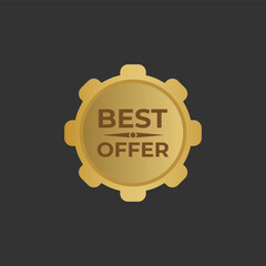 Gold price tag icon vector. Best offer gear template. Product sale icon label. 