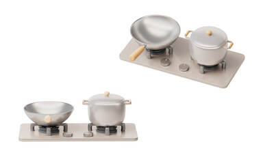 Cartoon style kitchen gas stove, 3d rendering.