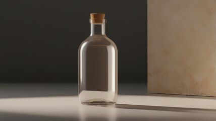 Natural Amber Glass Bottle with Warm Minimalist Decor Mock up