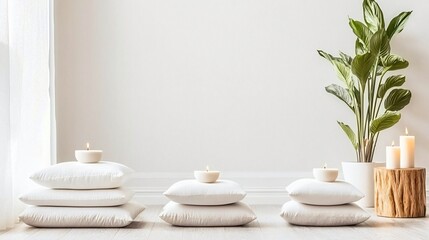 Create your own peaceful wellness and meditation space with tranquil pillows and candles