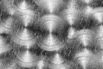 Stainless steel or aluminium circular brushed scratched shiny metal texture. Abstract metallic...