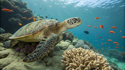 Obraz premium green sea turtle swimming