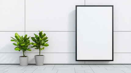 Minimalist digital billboard mockup on modern white building facade. Large blank wall-mounted screen for branding or promotional purposes in sleek urban setting.
