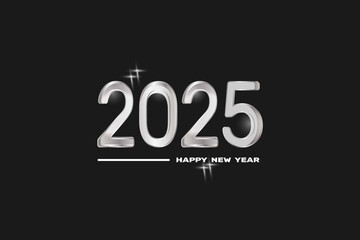 2025 silver 3d number on black background