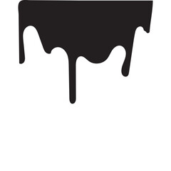 Dripping stain. Silhouette drip oil, black melting paint liquid, ink drop. Border melted sweet dessert, ice cream, sauce. Splash, splatter element. isolated on white background.  Vector illustration. 