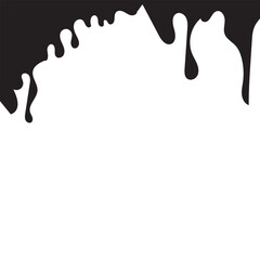 Dripping stain. Silhouette drip oil, black melting paint liquid, ink drop. Border melted sweet dessert, ice cream, sauce. Splash, splatter element. isolated on white background.  Vector illustration. 