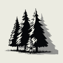 Obraz premium Pine tree silhouette vector white and black color tree set silhouette.