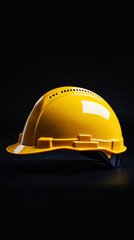 Fototapeta premium Yellow construction helmet. Black background. Copy space. Technical mockup. Generative AI